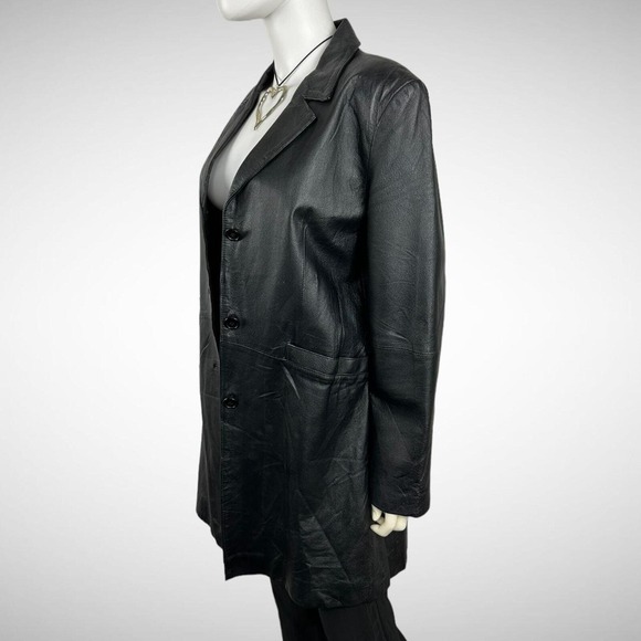 Vintage black button up genuine leather jacket - Picture 7 of 8